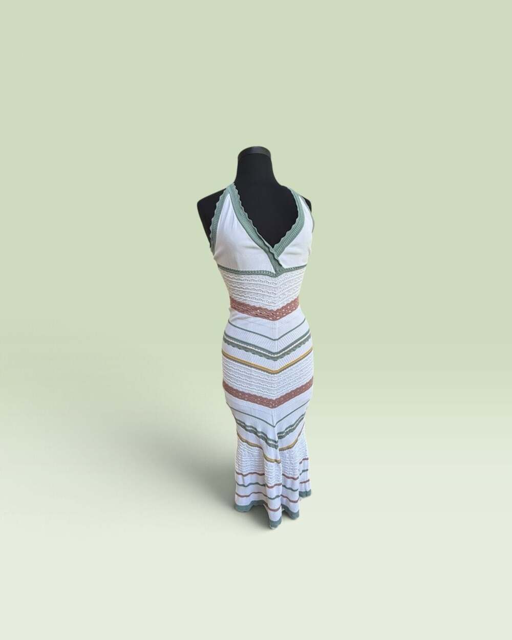 Alexis Allia Knit Dress Size M White Multi Striped Halter Midi